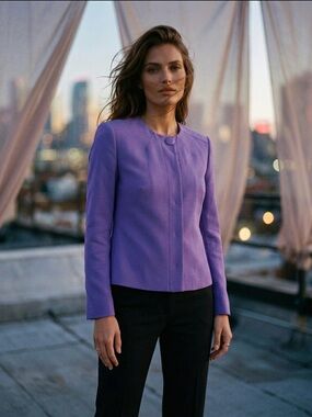 Versace 90s Y2K Jeans Purple Collarless Blazer IT 40 / US 4